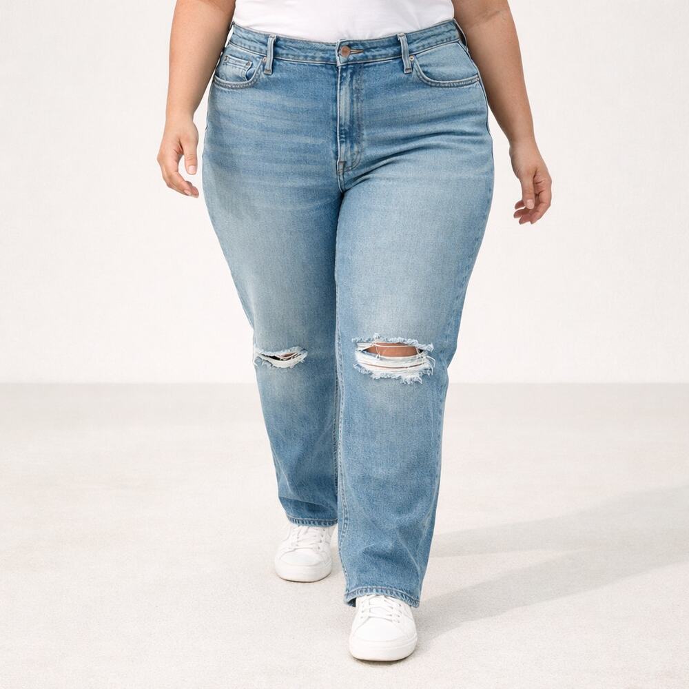 Good American Good Icon Straight Jeans High Rise - Distressed - 20 Plus - New
